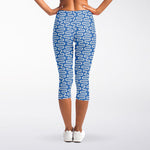 Blue And White DNA Pattern Print Women's Capri Leggings