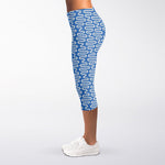 Blue And White DNA Pattern Print Women's Capri Leggings