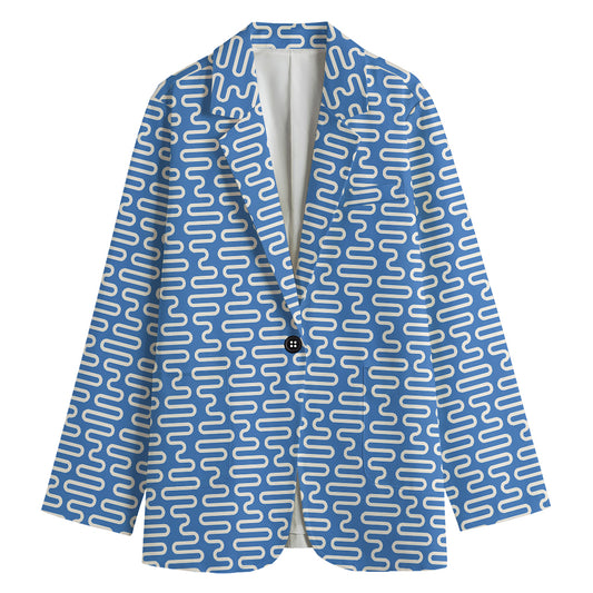 Blue And White DNA Pattern Print Women's Cotton Blazer
