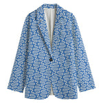 Blue And White DNA Pattern Print Women's Cotton Blazer
