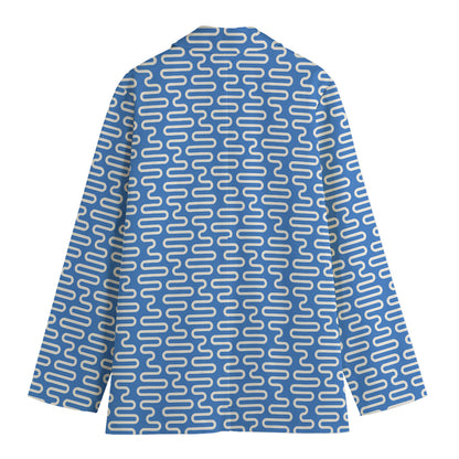 Blue And White DNA Pattern Print Women's Cotton Blazer