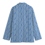 Blue And White DNA Pattern Print Women's Cotton Blazer