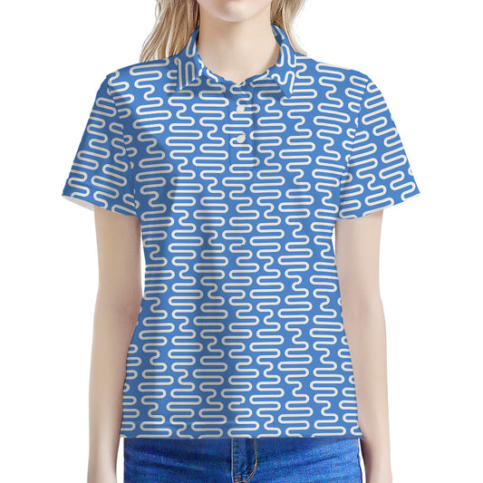 Blue And White DNA Pattern Print Women's Polo Shirt