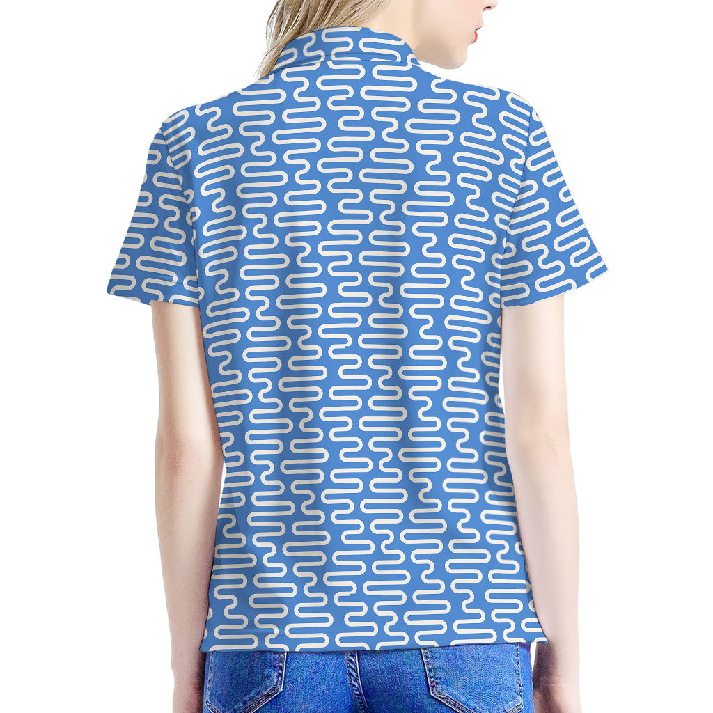 Blue And White DNA Pattern Print Women's Polo Shirt
