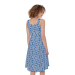 Blue And White DNA Pattern Print Women's Sleeveless Dress