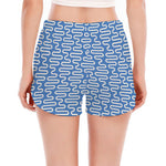 Blue And White DNA Pattern Print Women's Split Running Shorts