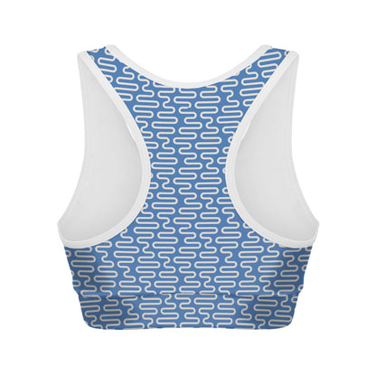 Blue And White DNA Pattern Print Women's Sports Bra