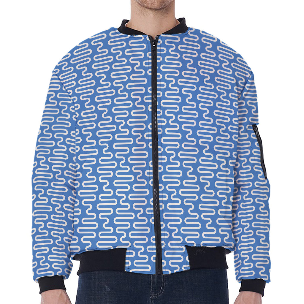 Blue And White DNA Pattern Print Zip Sleeve Bomber Jacket