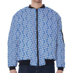 Blue And White DNA Pattern Print Zip Sleeve Bomber Jacket