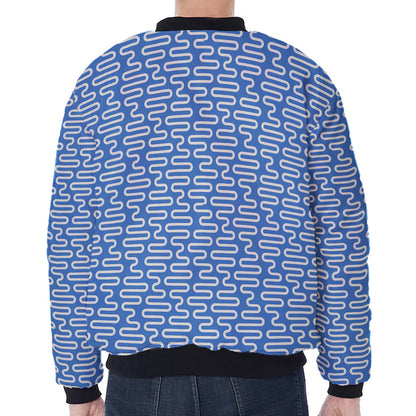 Blue And White DNA Pattern Print Zip Sleeve Bomber Jacket
