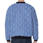 Blue And White DNA Pattern Print Zip Sleeve Bomber Jacket