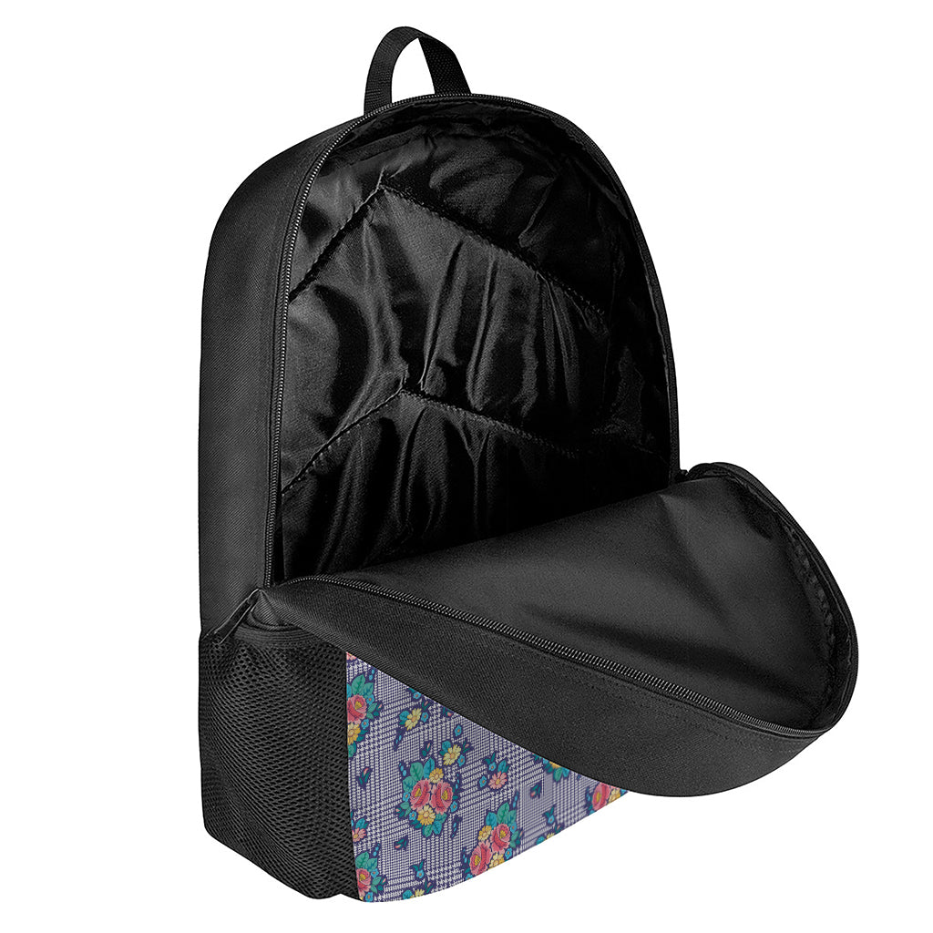 Blue And White Floral Glen Plaid Print 17 Inch Backpack