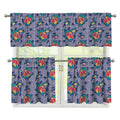 Blue And White Floral Glen Plaid Print 3 Piece Kitchen Curtains