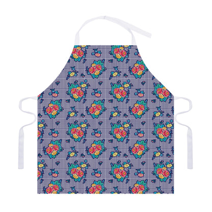 Blue And White Floral Glen Plaid Print Adjustable Apron