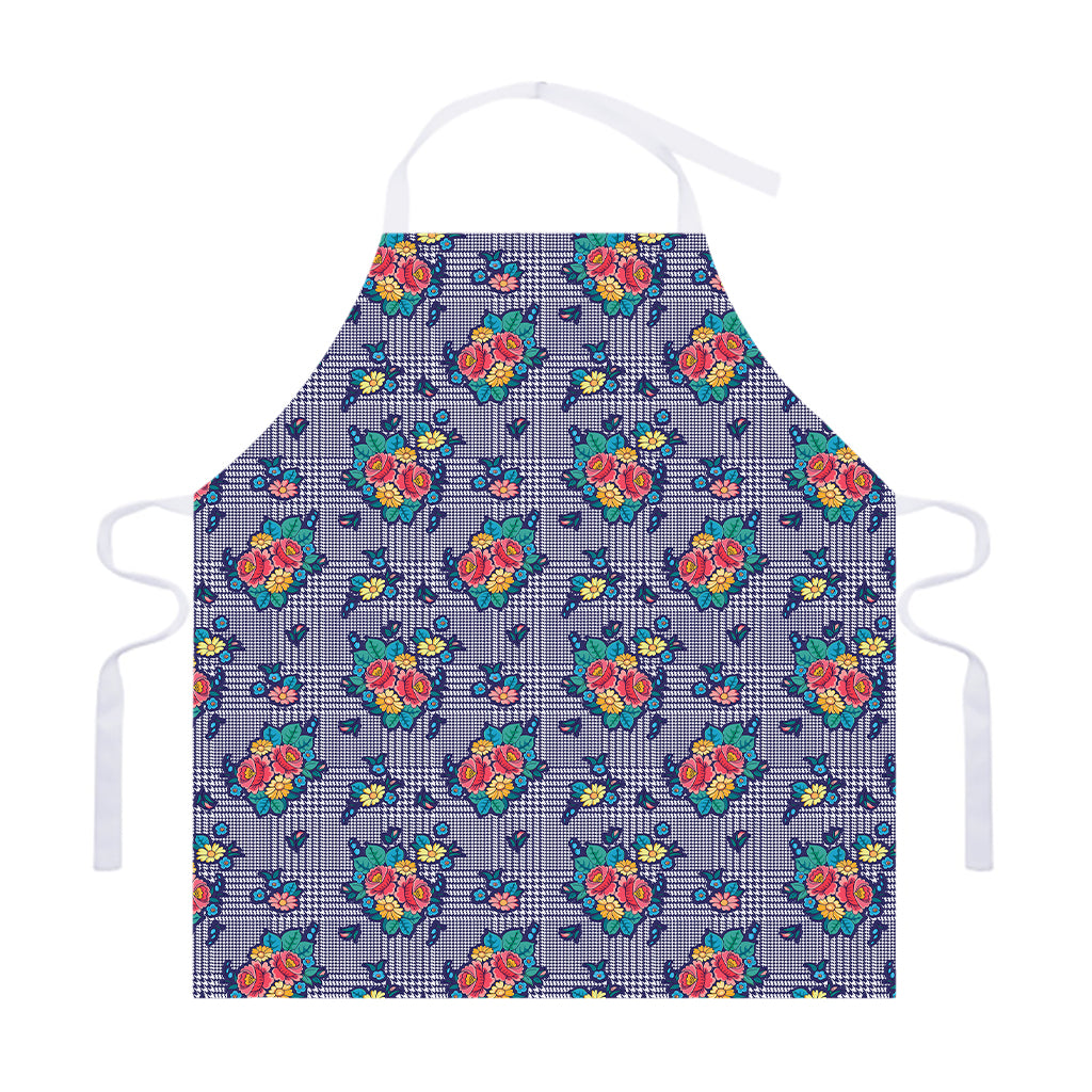 Blue And White Floral Glen Plaid Print Adjustable Apron