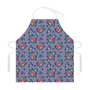 Blue And White Floral Glen Plaid Print Adjustable Apron