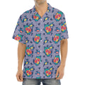Blue And White Floral Glen Plaid Print Aloha Shirt