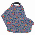 Blue And White Floral Glen Plaid Print Baby Seat Cover