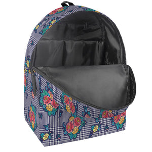 Blue And White Floral Glen Plaid Print Backpack