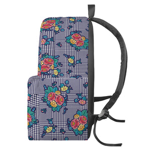 Blue And White Floral Glen Plaid Print Backpack