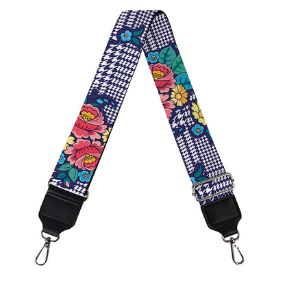 Blue And White Floral Glen Plaid Print Bag Strap