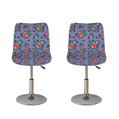 Blue And White Floral Glen Plaid Print Bar Stool Covers