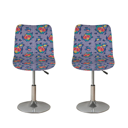 Blue And White Floral Glen Plaid Print Bar Stool Covers