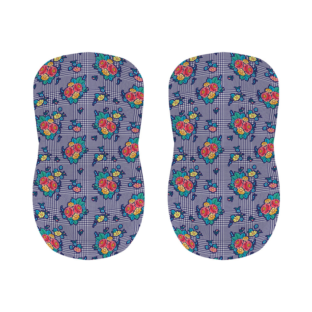 Blue And White Floral Glen Plaid Print Bar Stool Covers