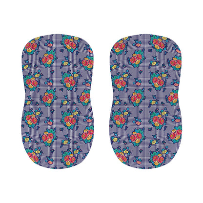Blue And White Floral Glen Plaid Print Bar Stool Covers