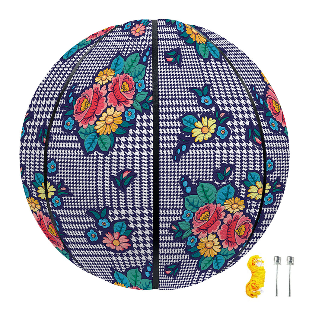 Blue And White Floral Glen Plaid Print Basketball