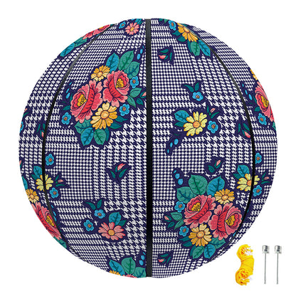 Blue And White Floral Glen Plaid Print Basketball