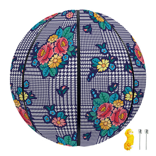 Blue And White Floral Glen Plaid Print Basketball