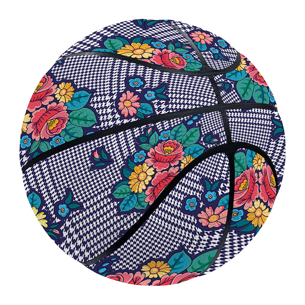 Blue And White Floral Glen Plaid Print Basketball