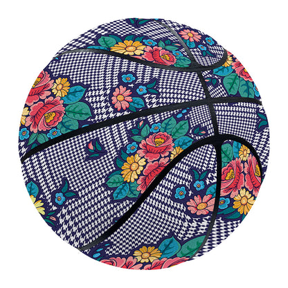 Blue And White Floral Glen Plaid Print Basketball