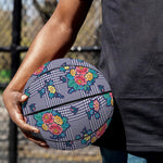 Blue And White Floral Glen Plaid Print Basketball