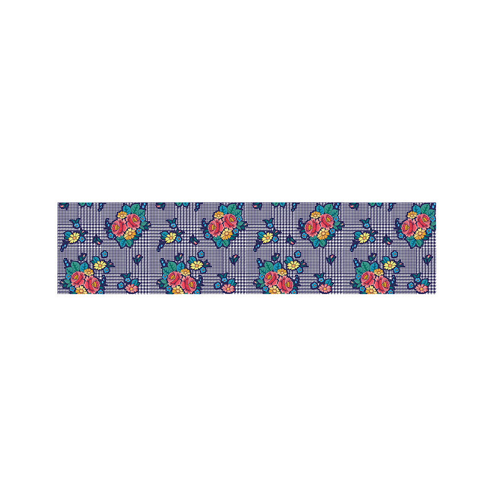 Blue And White Floral Glen Plaid Print Bed Runner
