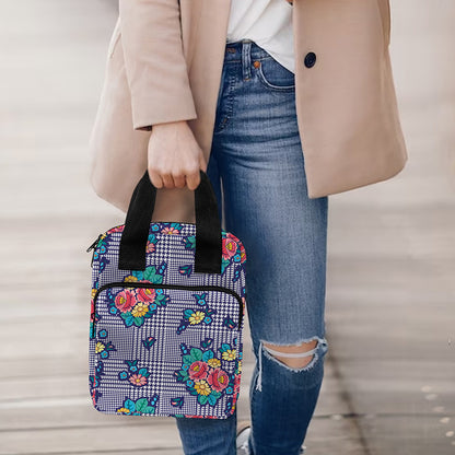 Blue And White Floral Glen Plaid Print Bible Tote Bag