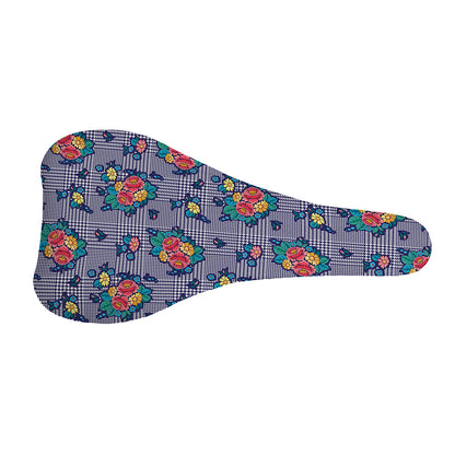 Blue And White Floral Glen Plaid Print Bicycle Seat Cover