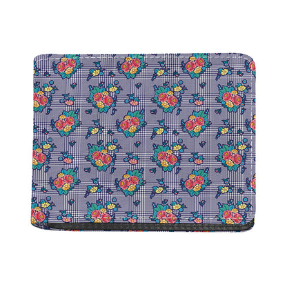 Blue And White Floral Glen Plaid Print Bifold Wallet