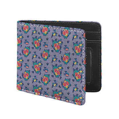Blue And White Floral Glen Plaid Print Bifold Wallet