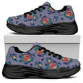 Blue And White Floral Glen Plaid Print Black Chunky Shoes
