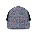 Blue And White Floral Glen Plaid Print Black Mesh Trucker Hat