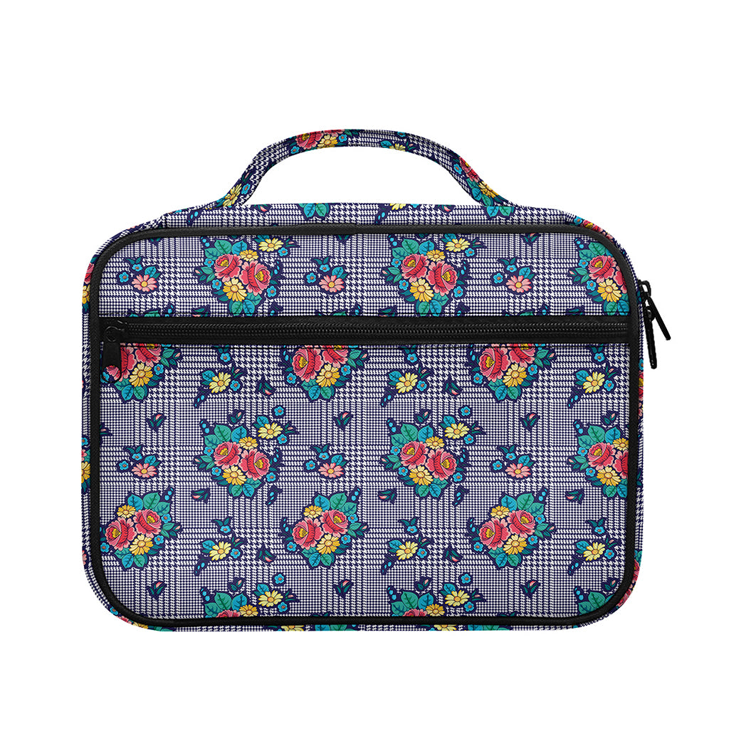 Blue And White Floral Glen Plaid Print Briefcase Bible Bag