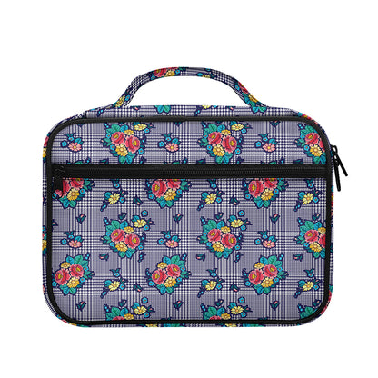 Blue And White Floral Glen Plaid Print Briefcase Bible Bag