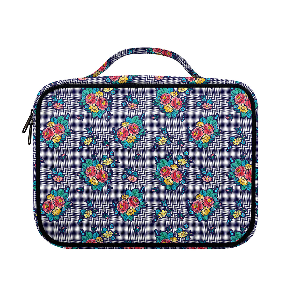 Blue And White Floral Glen Plaid Print Briefcase Bible Bag