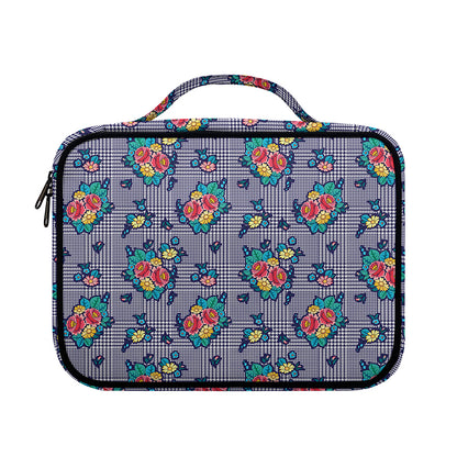 Blue And White Floral Glen Plaid Print Briefcase Bible Bag