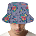 Blue And White Floral Glen Plaid Print Bucket Hat