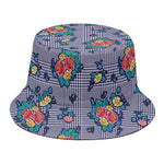 Blue And White Floral Glen Plaid Print Bucket Hat