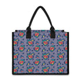 Blue And White Floral Glen Plaid Print Canvas Tote Bag