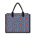 Blue And White Floral Glen Plaid Print Canvas Tote Bag